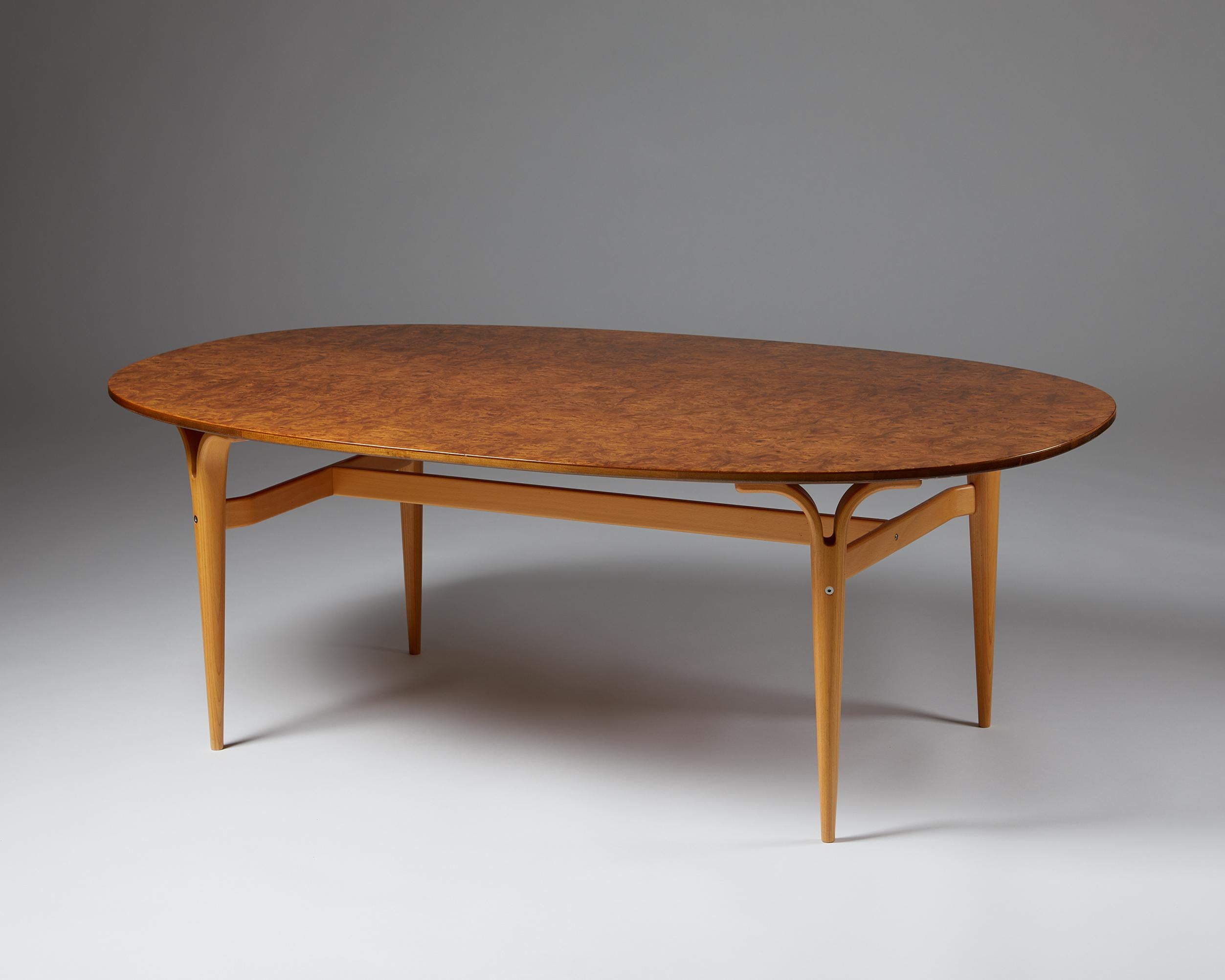 Occasional table “Superellips” designed by Bruno Mathsson and Piet Hein for Mathsson International,
Sweden, 1960’s

Root veneer top and beech legs.

Very rare model.

Measurements:
L: 150 cm / 4’ 11”
W: 90 cm / 2’ 11 1/2