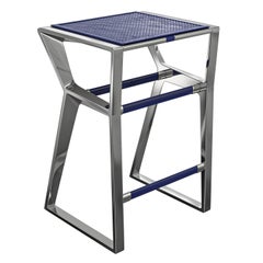 Sgabello da bar "Occhi azzurri" con acciaio inossidabile e pelle intrecciata, Istanbul