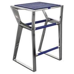 "Occhi azzurri" Bar Stool with Stainless Steel and Woven Leather, Istanbul