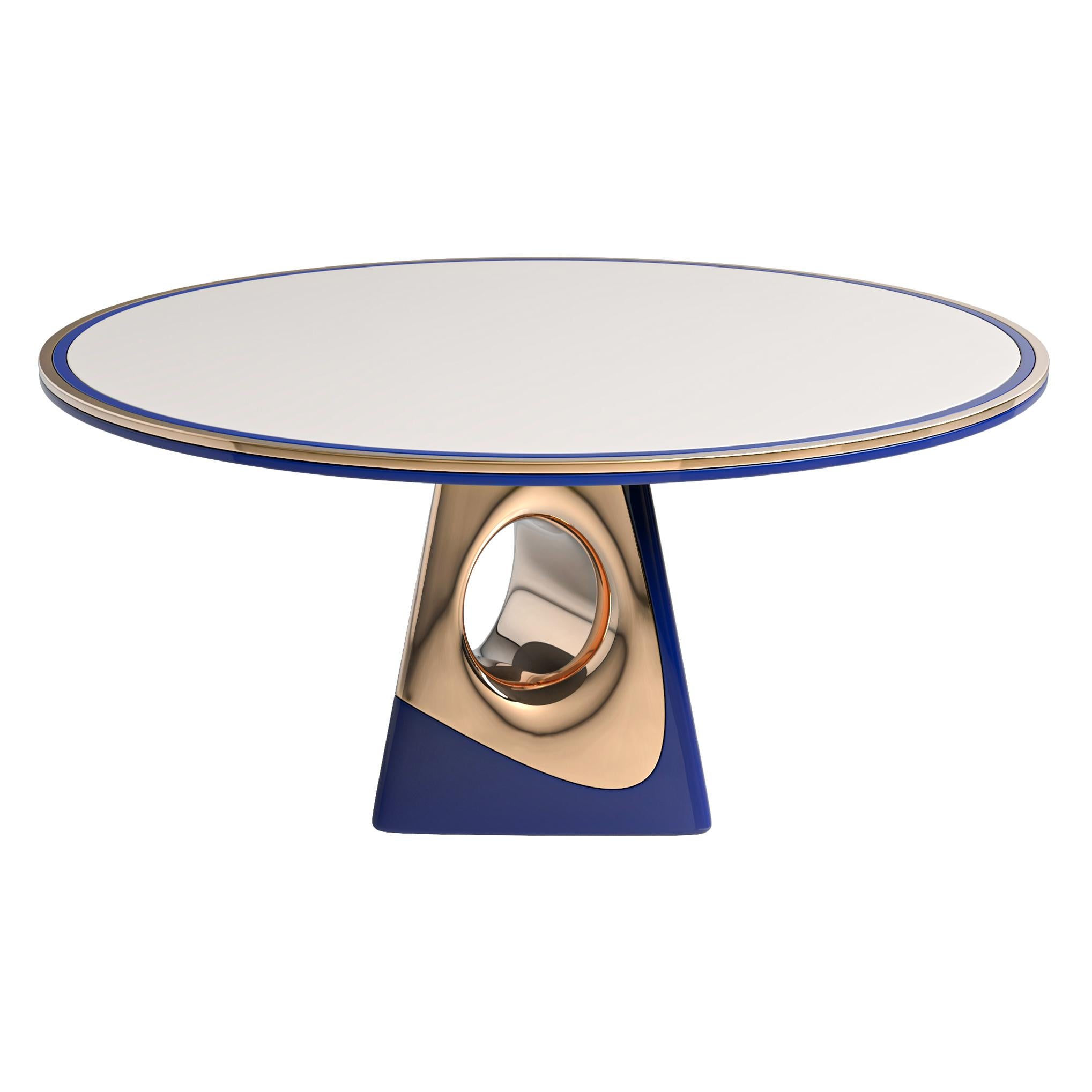 Runder Tisch „Occhi Azzurri“ aus Bronze und Edelstahl, handgefertigt, Istanbul (Türkisch) im Angebot