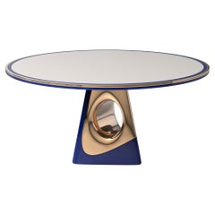 "Occhi Azzurri" Round Table with Bronze and Stainless Steel, Handmade, Istanbul