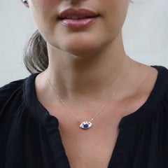 Occhi Necklace in Cobalt - Handmade porcelain charm with 14k gold leaf detail