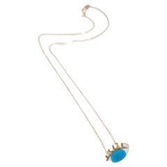 Occhi Necklace in Turquoise - Handmade porcelain charm with 14k gold leaf detail