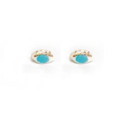 Occhi Stud Turquoise - Handmade porcelain stud with 14K gold leaf detail