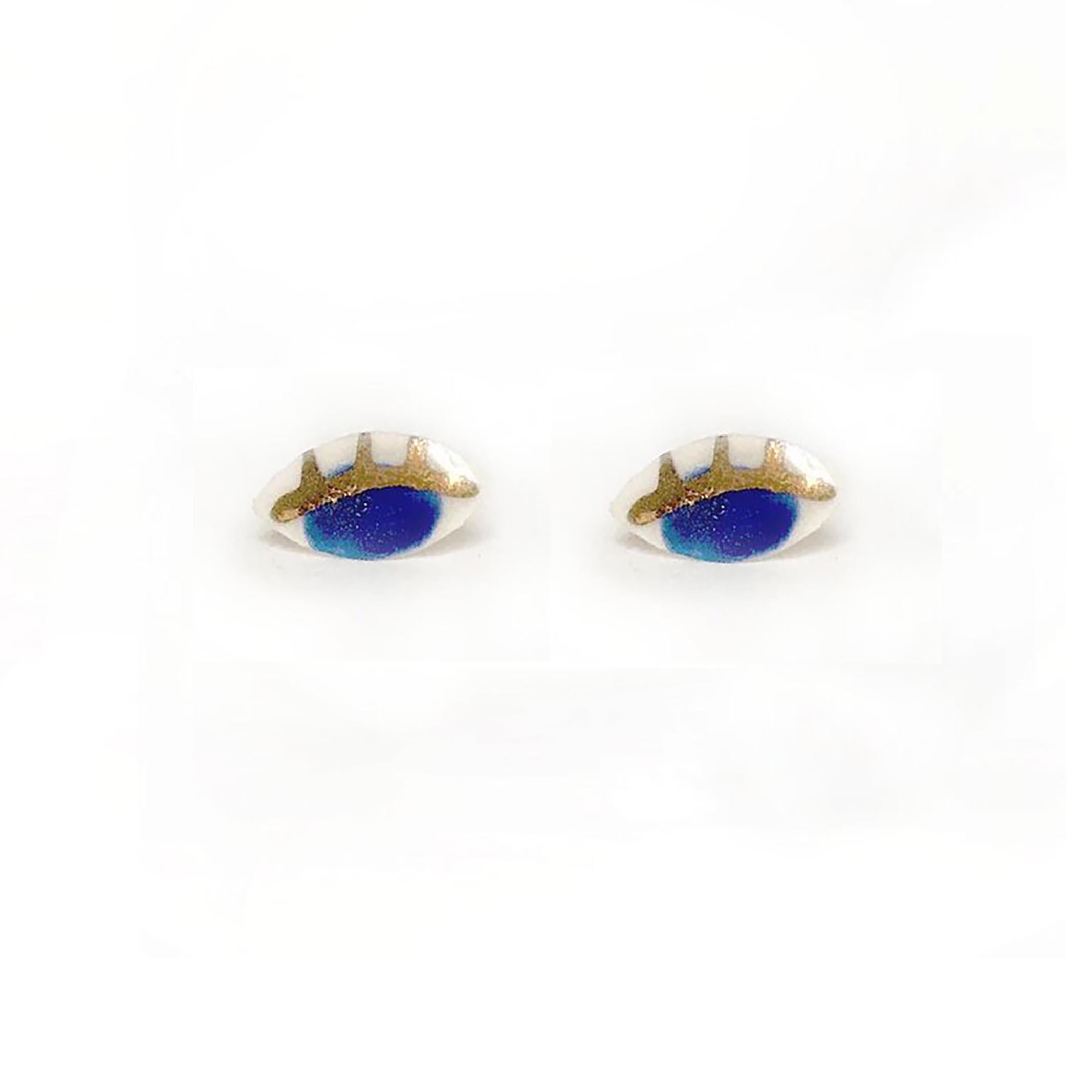 Occhi Stud Turquoise - Handmade porcelain stud with 14K gold leaf detail In New Condition For Sale In Brooklyn, NY