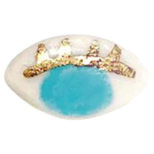 Occhi Stud Turquoise - Handmade porcelain stud with 14K gold leaf detail For Sale