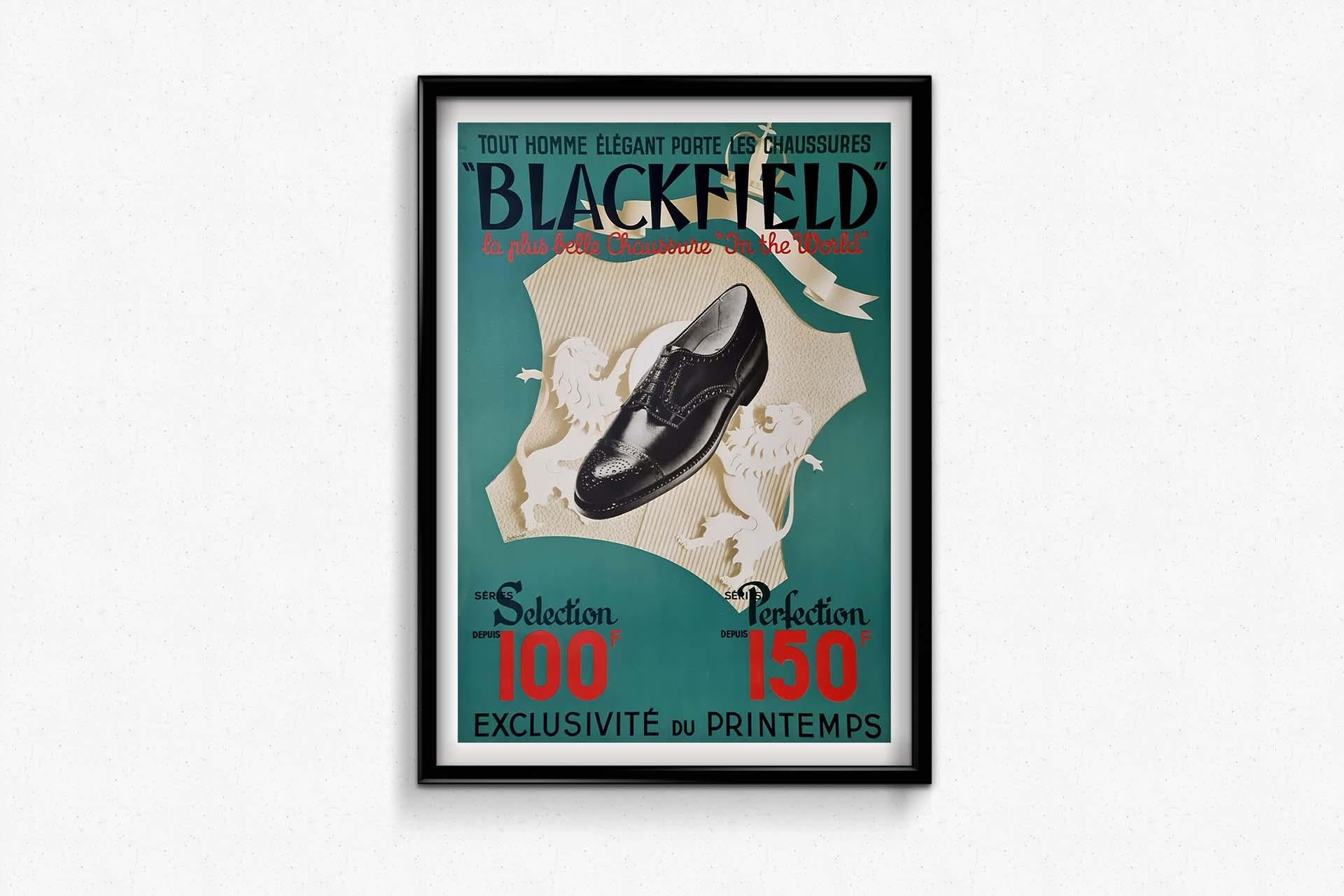 Originales Werbeplakat zur Werbung für Blackfield-Schuhe, um 1940 im Angebot 1