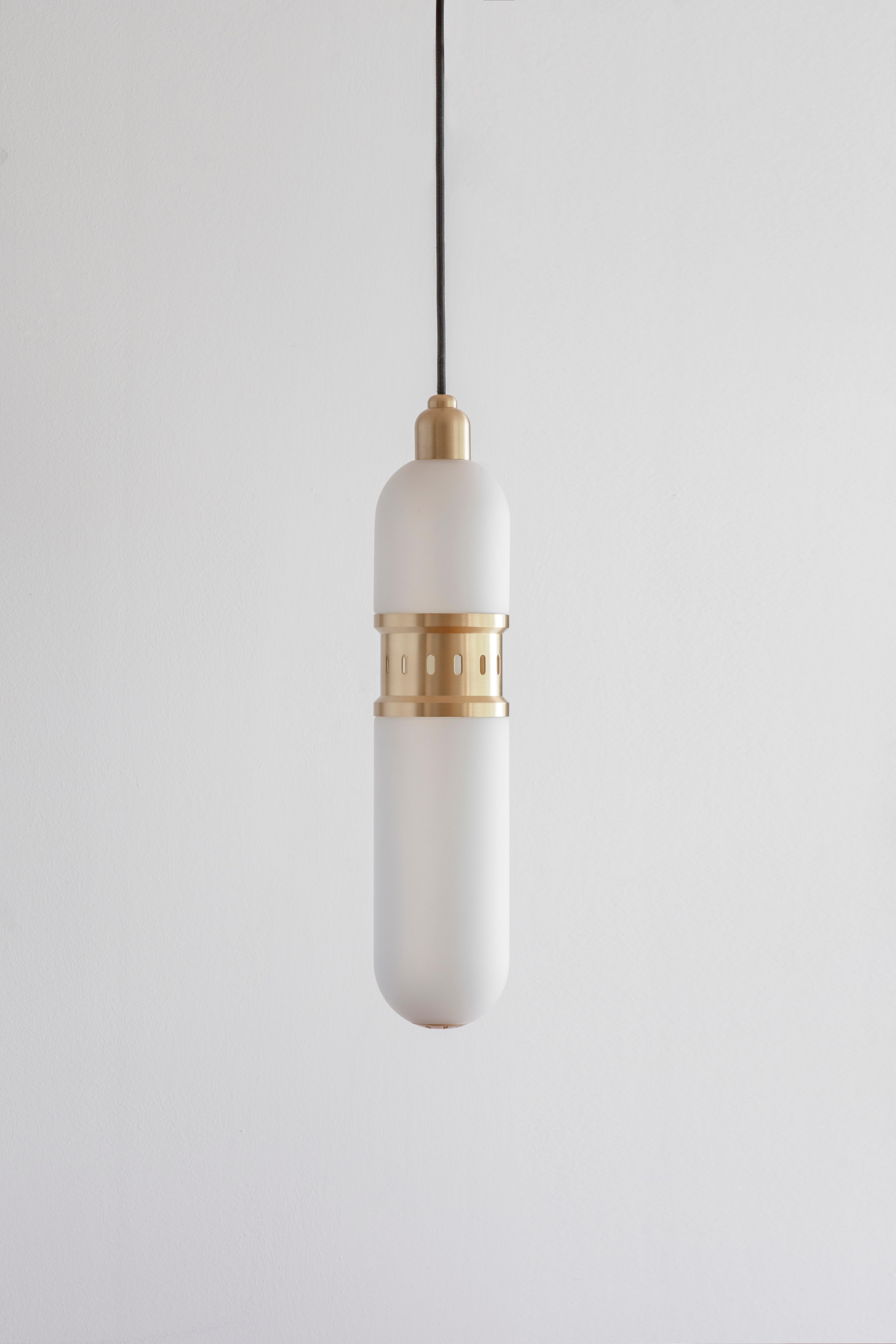 Occulo brass pendant lamp by Bert Frank
Dimensions: 35 x H 46 cm 
Materials: brass, glass
Available in brushed brass, dark bronze or satin nickel.

All our lamps can be wired according to each country. If sold to the USA it will be wired for