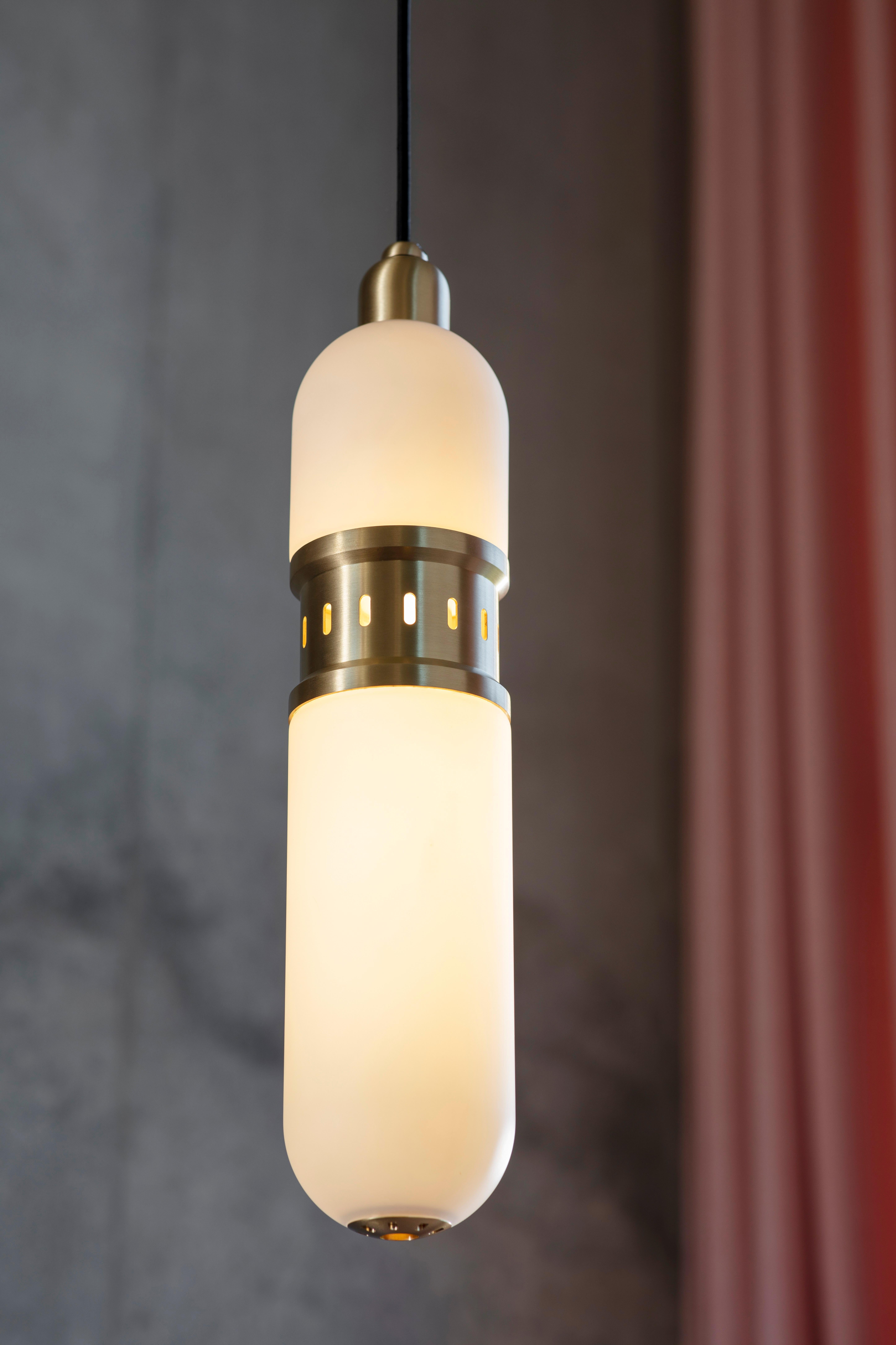 British Occulo Brass Pendant Lamp by Bert Frank For Sale