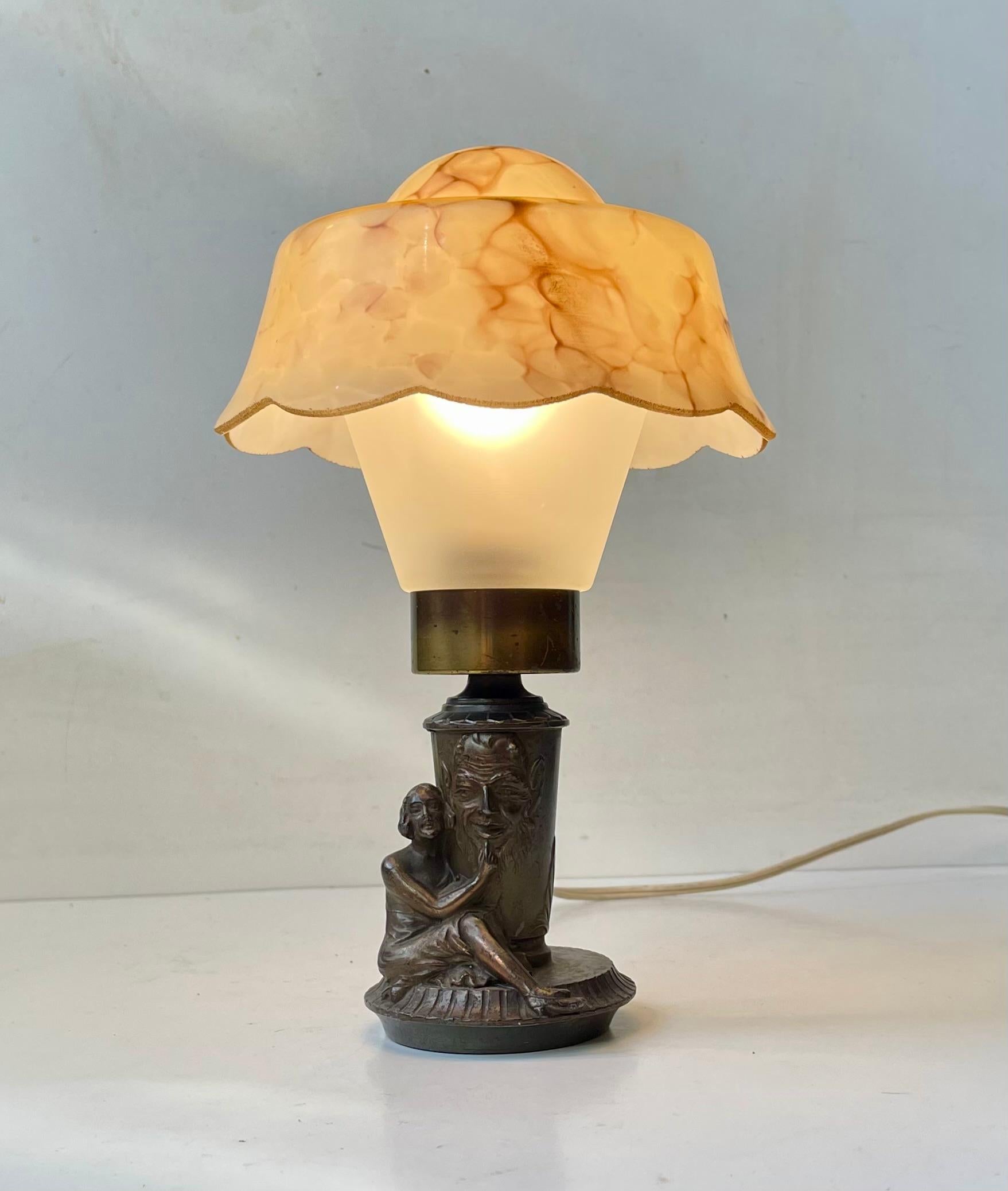 European Occult 1930s Table Lamp with Female Satanic Worship