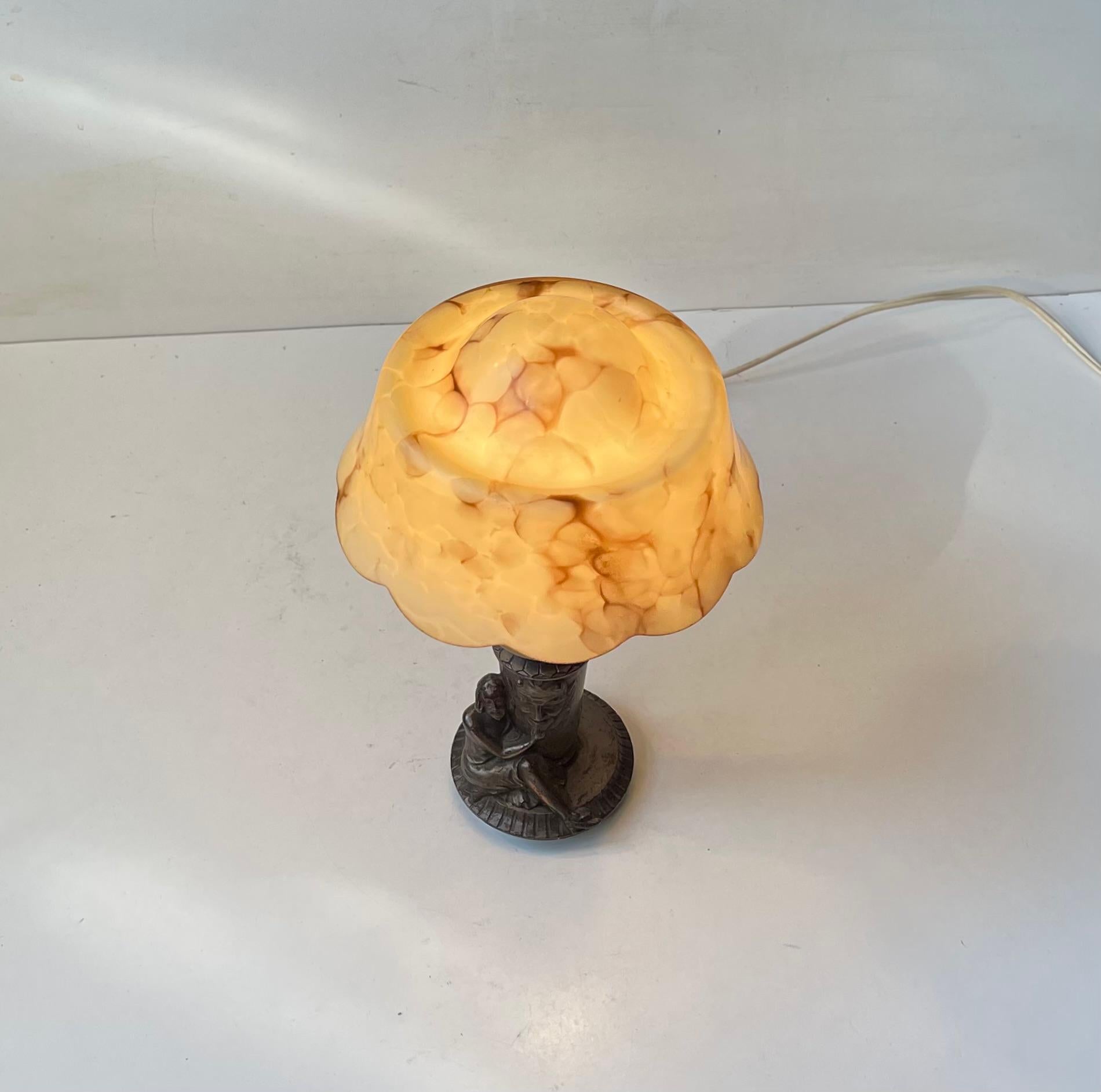 Patinated Occult 1930s Table Lamp with Female Satanic Worship