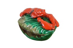 Occupied Japan Porcelain Lobster Cabbage Leaf Sugar Bowl Jam Condiment Dish 6"