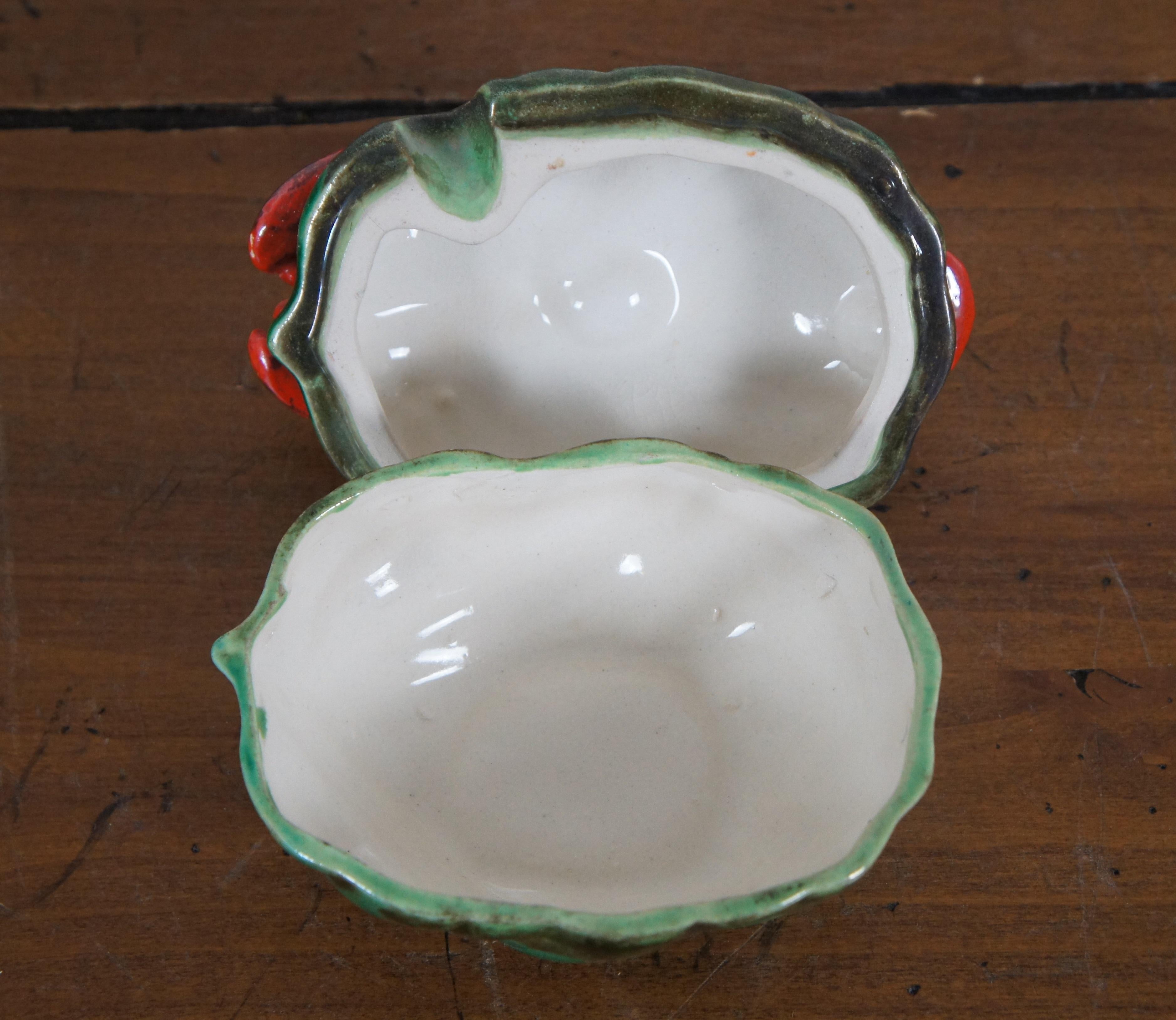 20th Century Occupied Japan Porcelain Lobster Cabbage Leaf Sugar Bowl Jam Condiment Dish 6