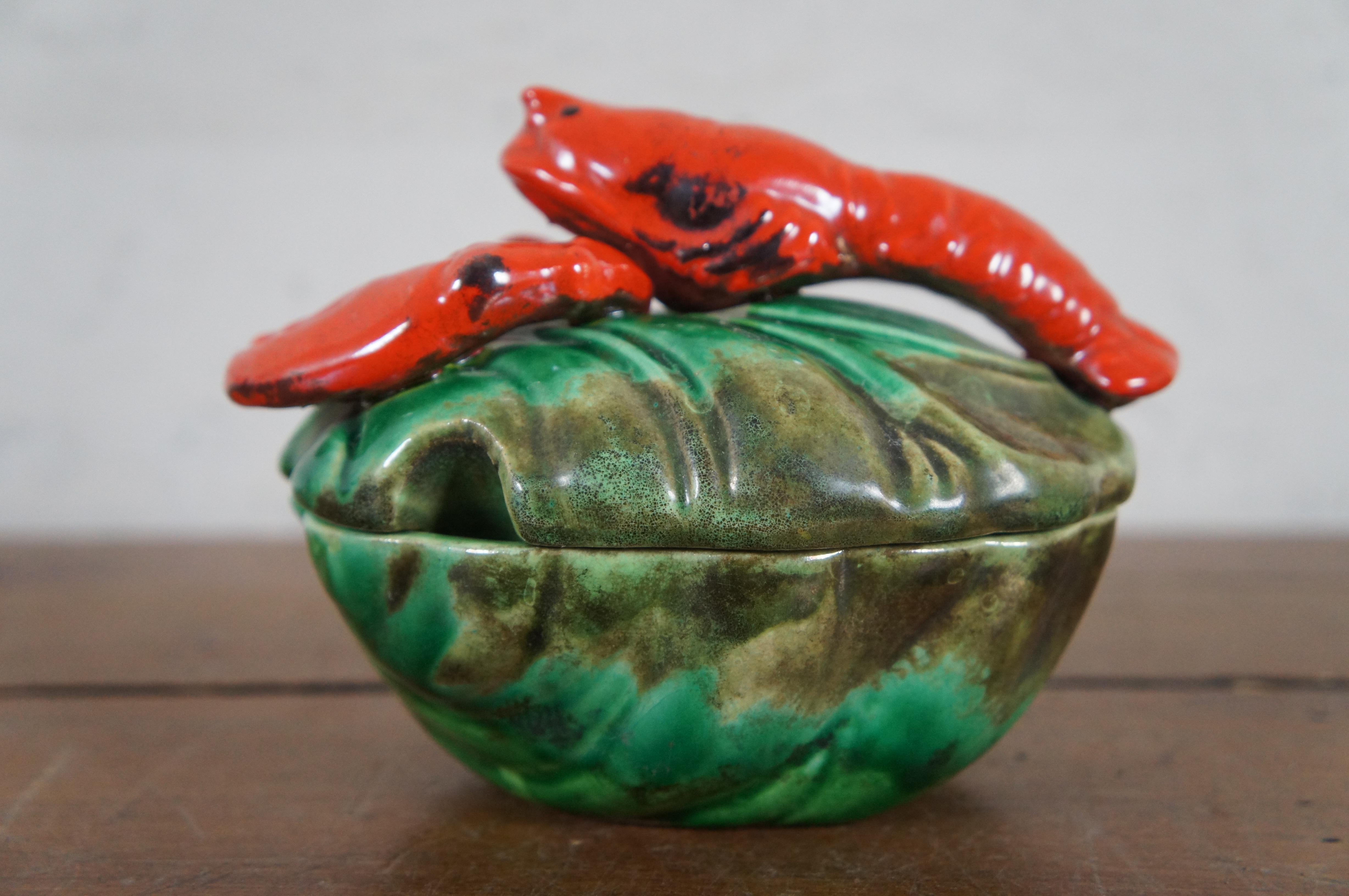 Occupied Japan Porcelain Lobster Cabbage Leaf Sugar Bowl Jam Condiment Dish 6