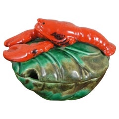 Occupied Japan Porcelain Lobster Cabbage Leaf Sugar Bowl Jam Condiment Dish 6"