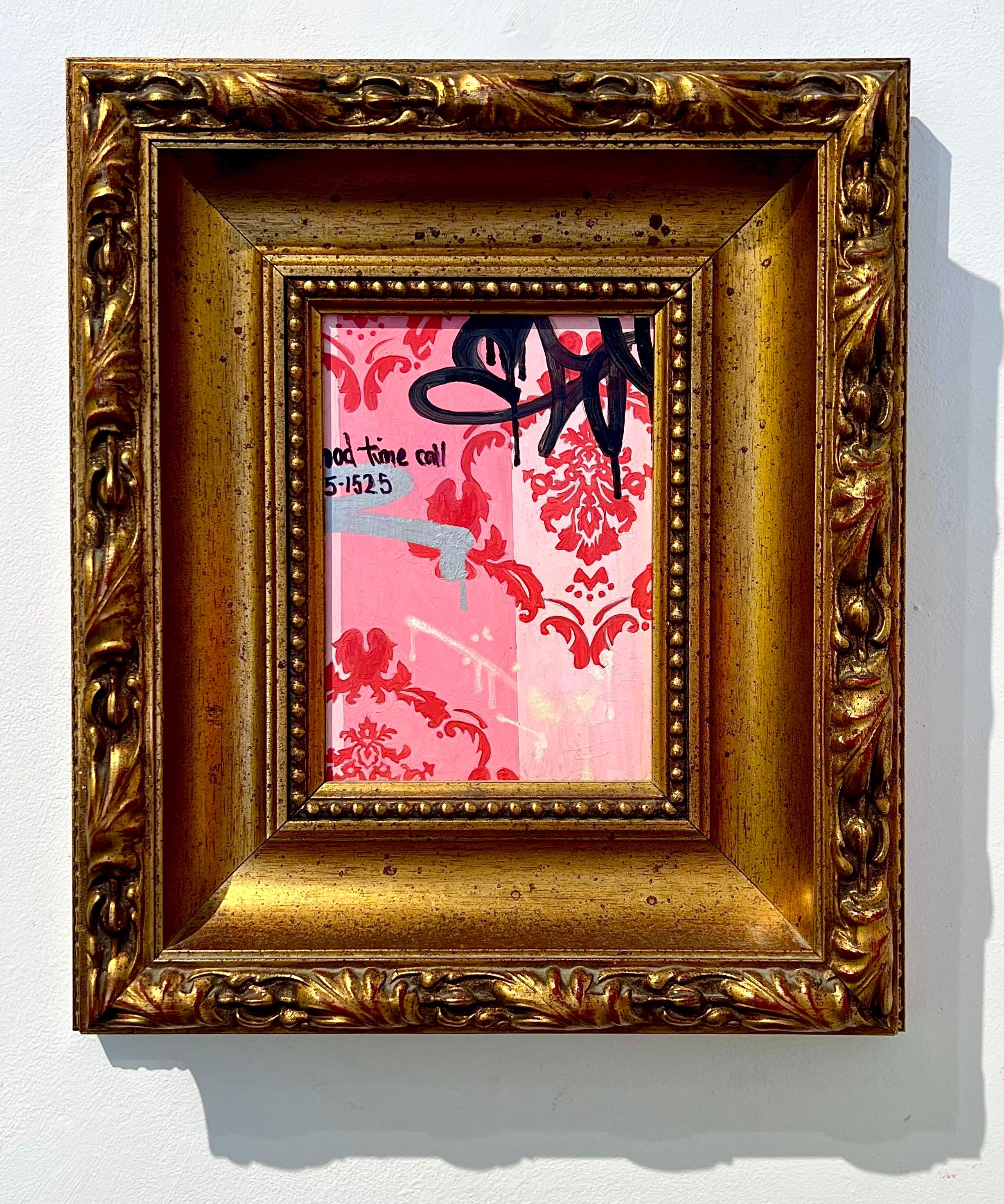 Contemporary street art pop art graffiti interior white pink red antique