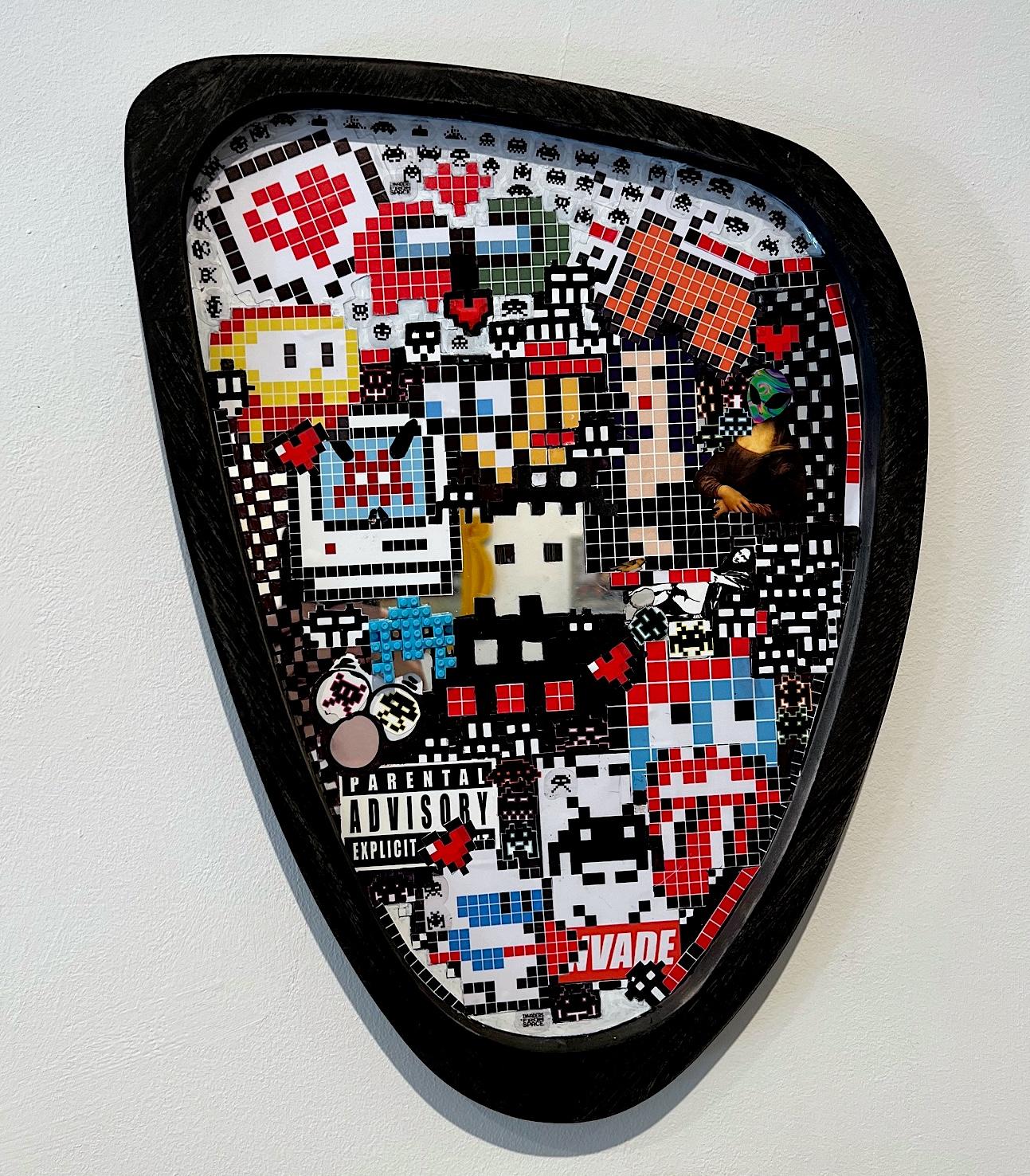 Pop Art Street Art INVADER zeitgenössische Aufkleber Innenspiegel
