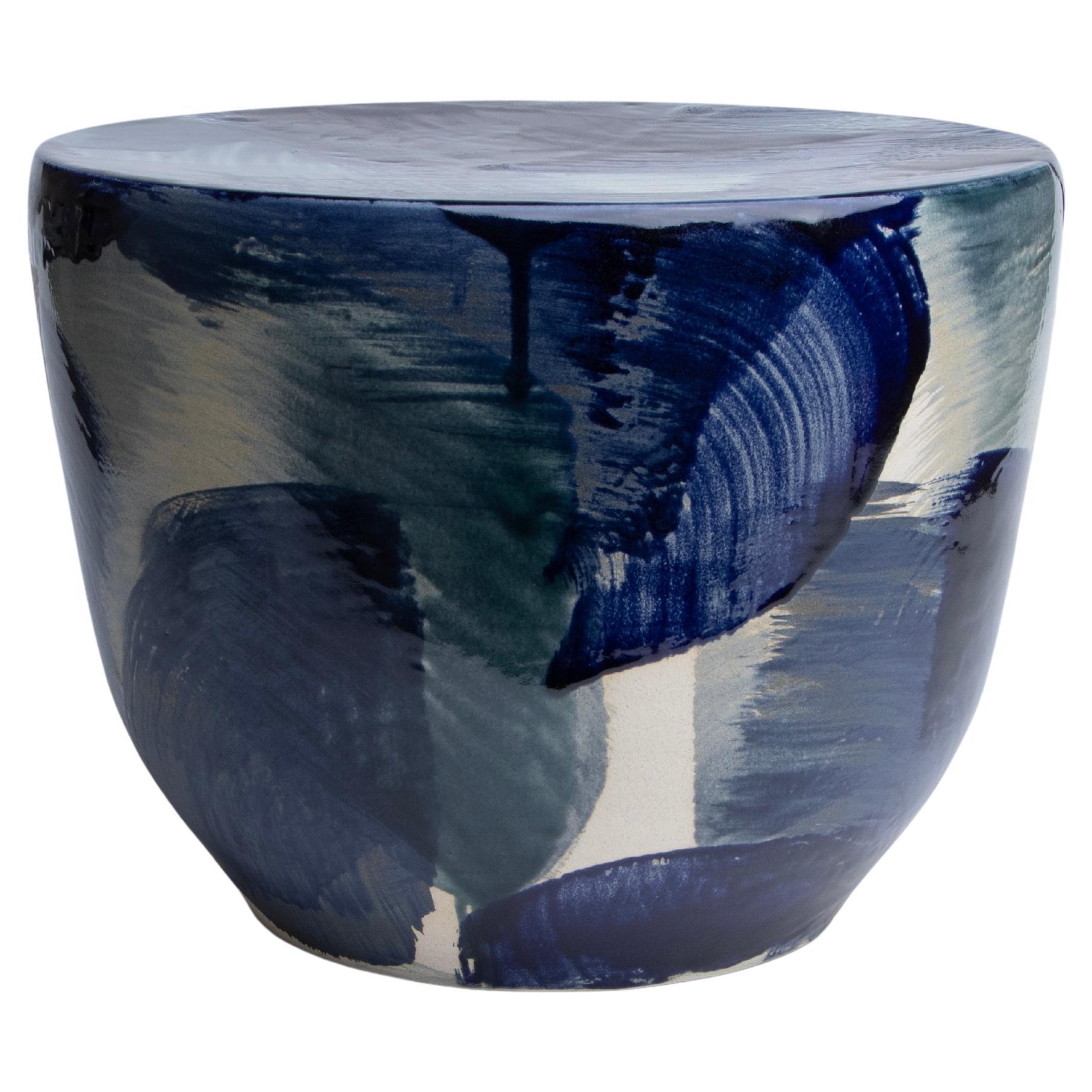 Ocean 08 Glazed Stoneware Stool by Pascale Girardin For Sale