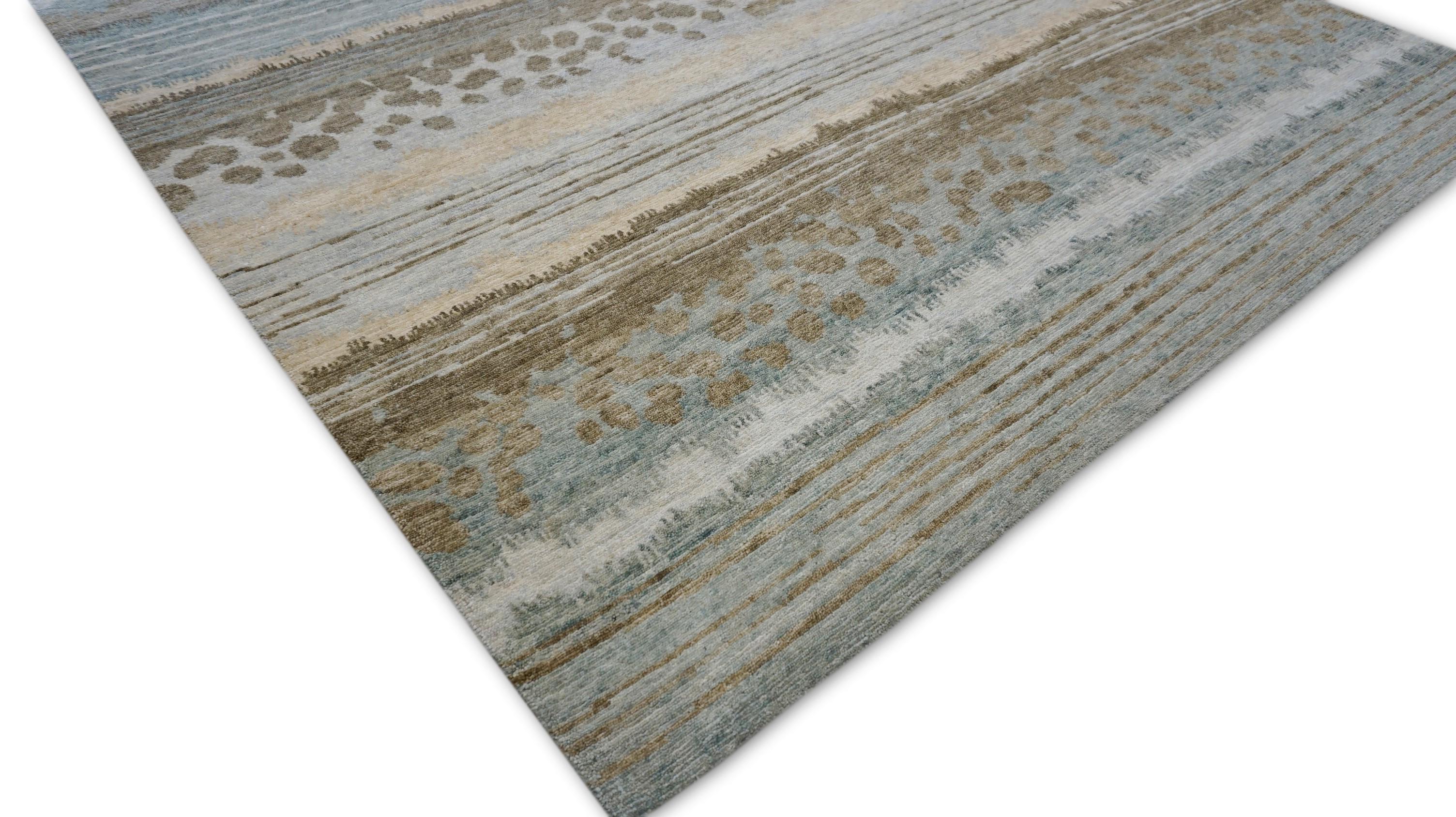 Népalais Tapis océan abstrait en laine vert et menthe 8'x10'2'' en vente