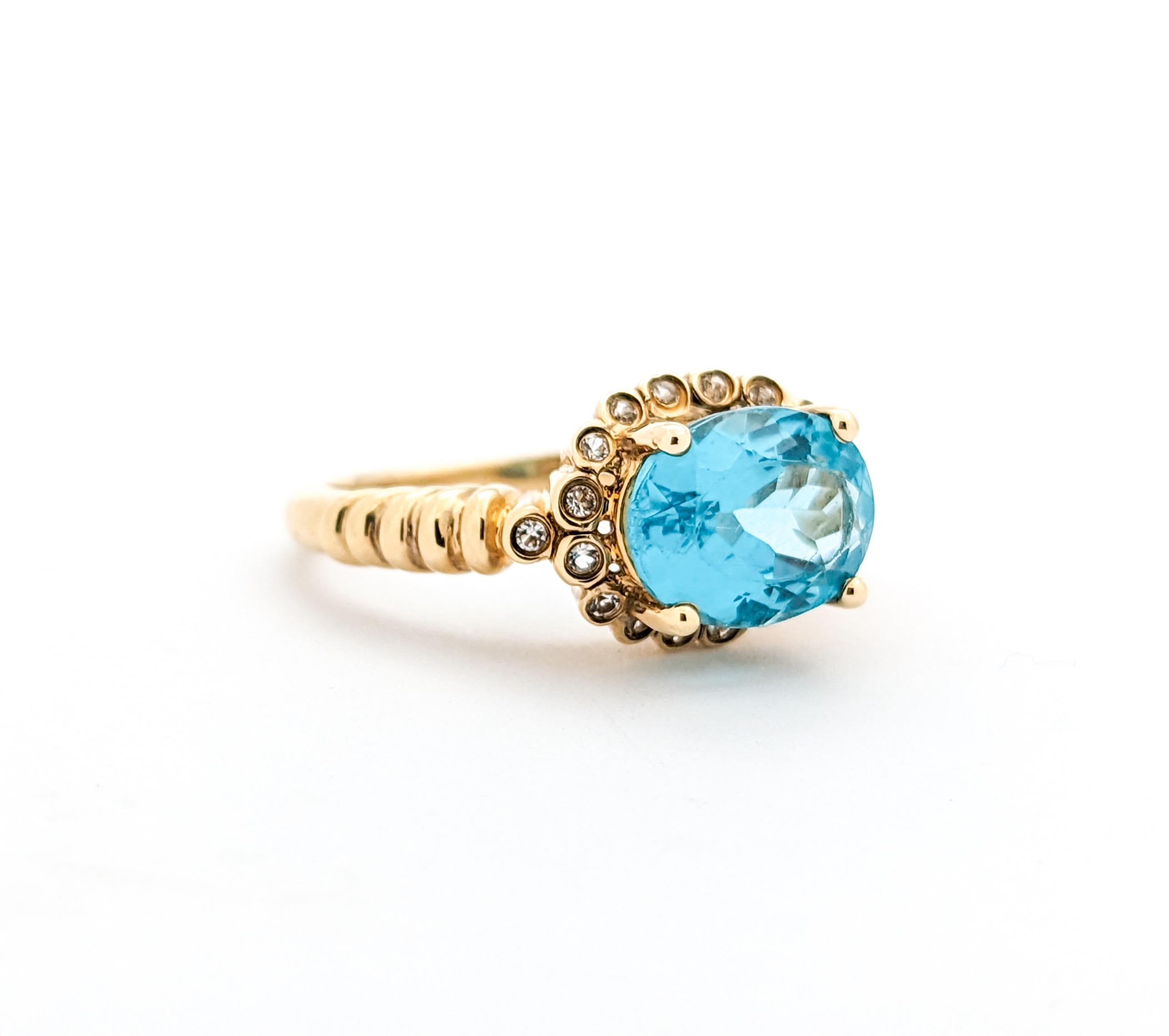 Oval Cut Ocean Blue Apatite & White Topaz Fashion Ring For Sale