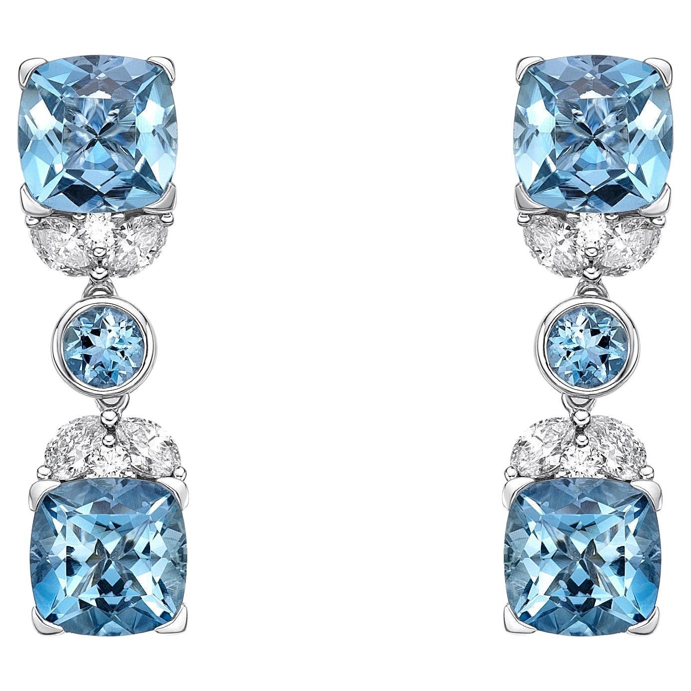 Ocean Blue Aquamarine Earring with Diamond in 18KWG For Sale