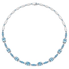 Ocean Blue Aquamarine Necklace with Diamond in 18KWG