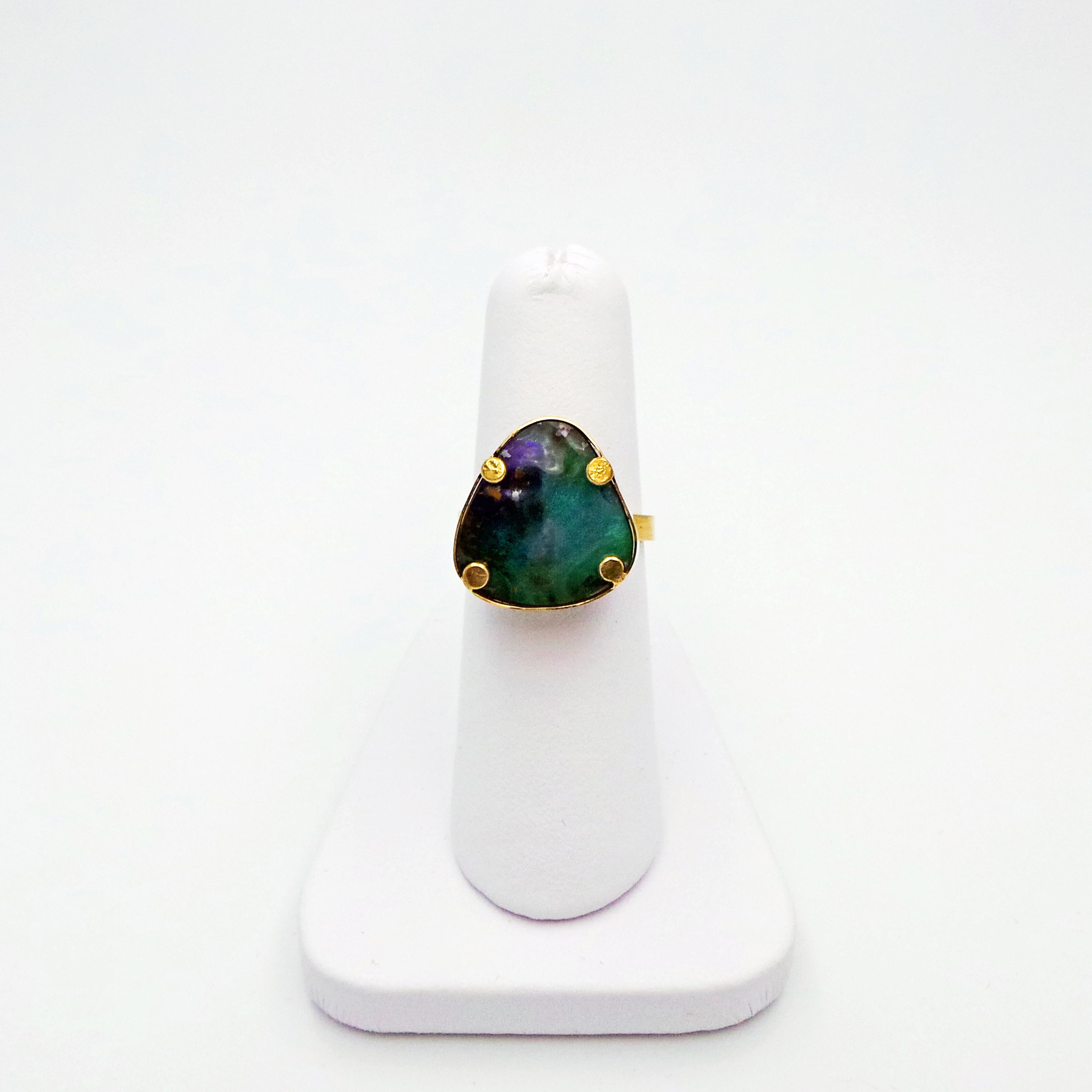 Contemporary Ocean Blue Australian Boulder Opal Gold Ring