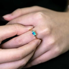 Ocean Blue Boulder Opal & Diamond Engagement Ring 18K Yellow Gold