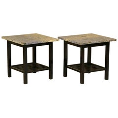 Ocean Blue Granite and Ebonized Rosewood Side Tables