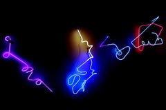 Ocean Blue Neon Light Sculpture, Glass Abstract, Handbent, One of a Kind, Modern