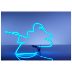 Ocean Blue Neon Light Sculpture, Glass Abstract, Handbent, One of a Kind, Modern