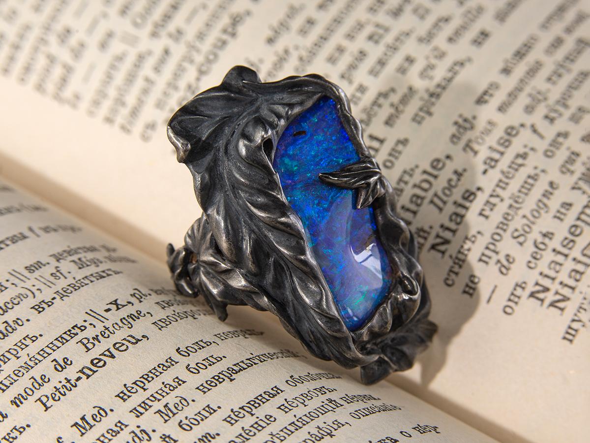 Statement-Ring, Ozeanblauer Opal, Ring, Gold, australischer blauer Opal im Angebot 5