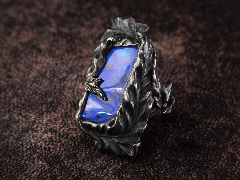 Ocean Blue Opal Ring Gold Australian Blue Opal Statement Ring For Sale 6