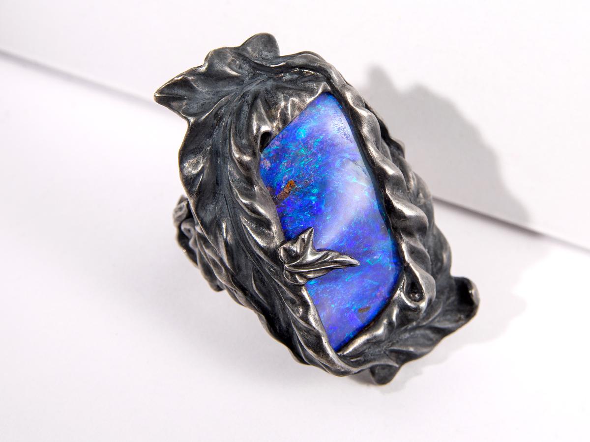 Statement-Ring, Ozeanblauer Opal, Ring, Gold, australischer blauer Opal im Angebot 8