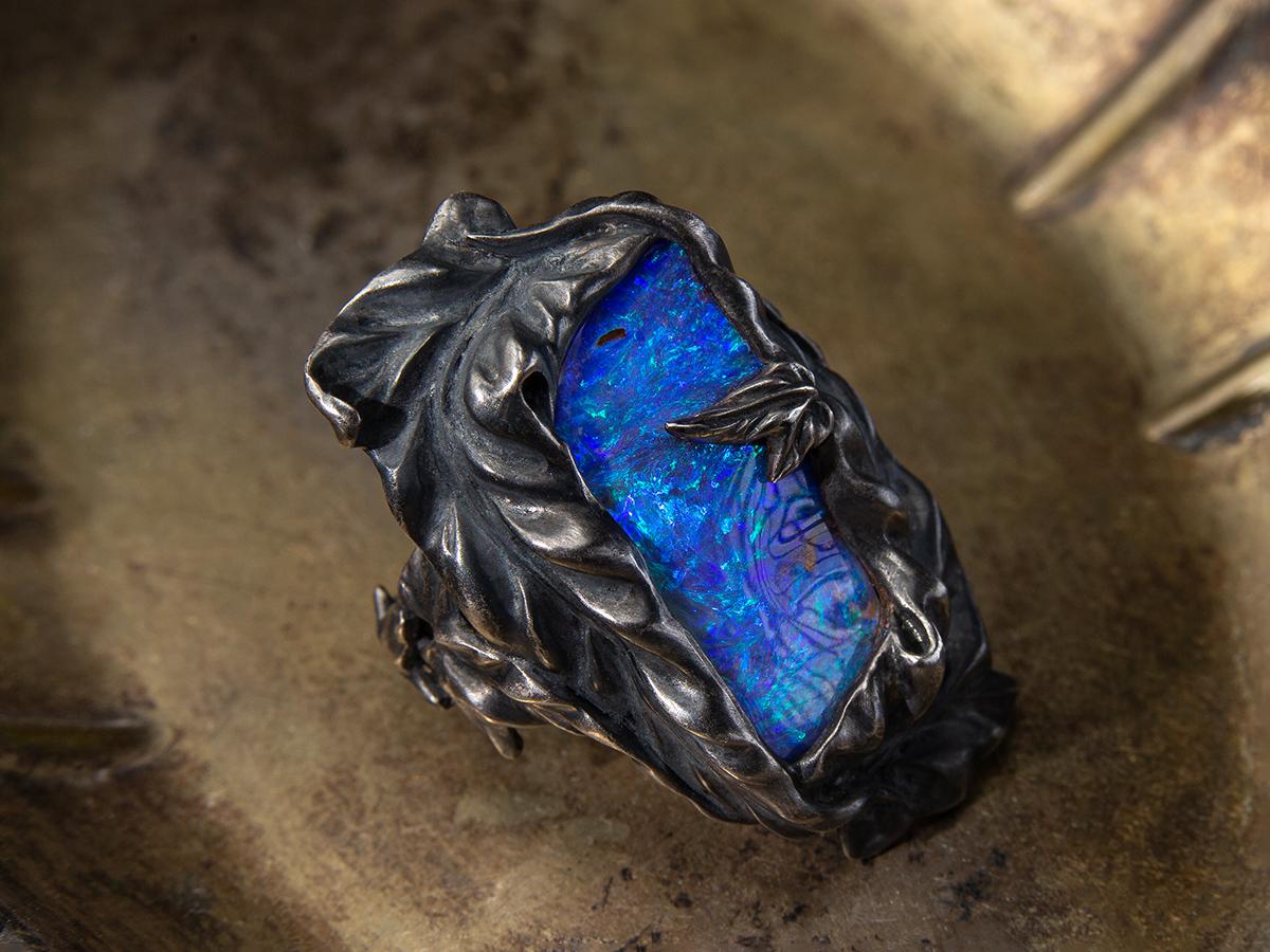 Statement-Ring, Ozeanblauer Opal, Ring, Gold, australischer blauer Opal im Angebot 9