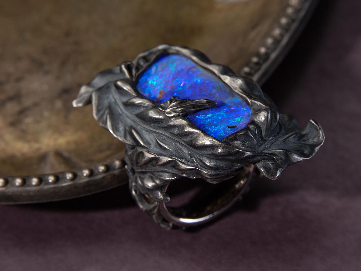 Statement-Ring, Ozeanblauer Opal, Ring, Gold, australischer blauer Opal im Angebot 10