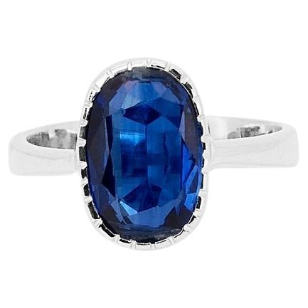 Ocean Blue 14K White Solitaire Ring with 2.4ct Natural Sapphire IGI Certificate