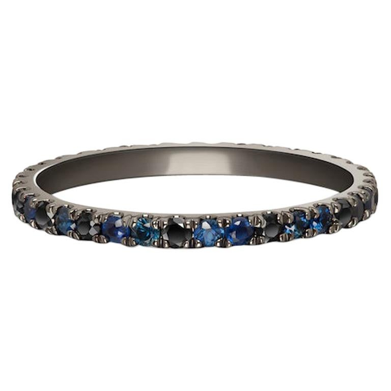 Ocean Blue Ring, Sapphire and Black Diamond Eternity Band For Sale