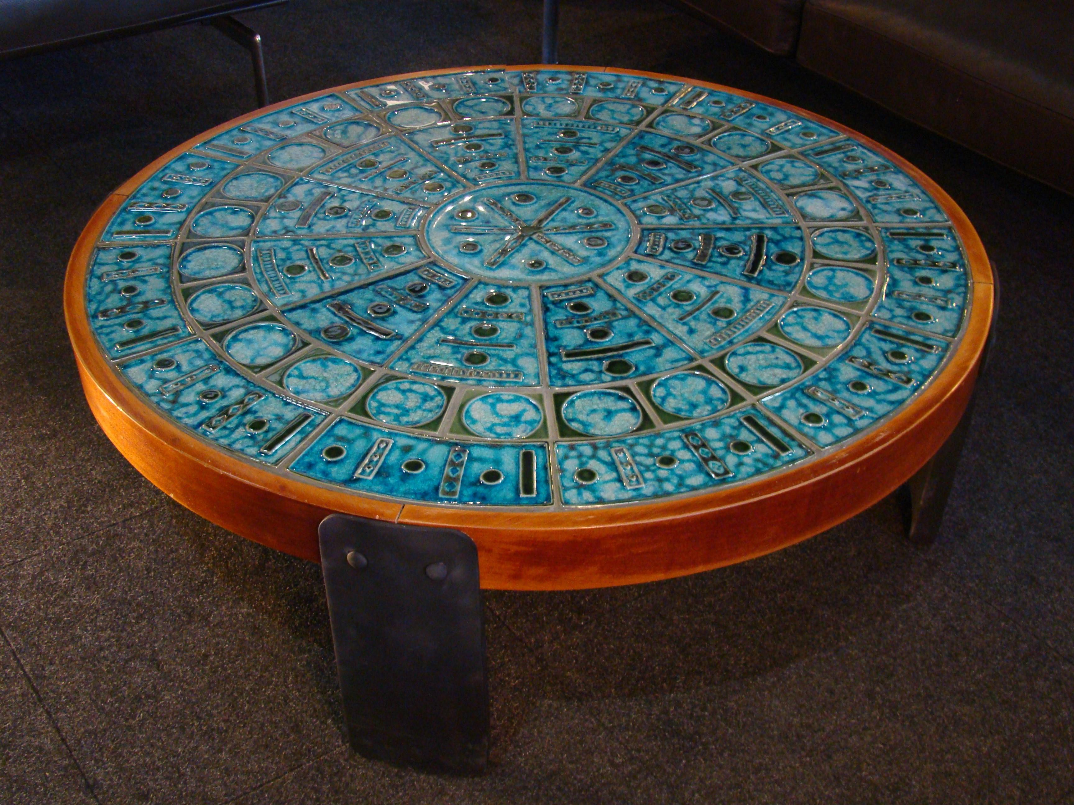 Post-Modern Ocean Blue Vintage Round Tile-Top Cocktail Table by Jonathan Adler