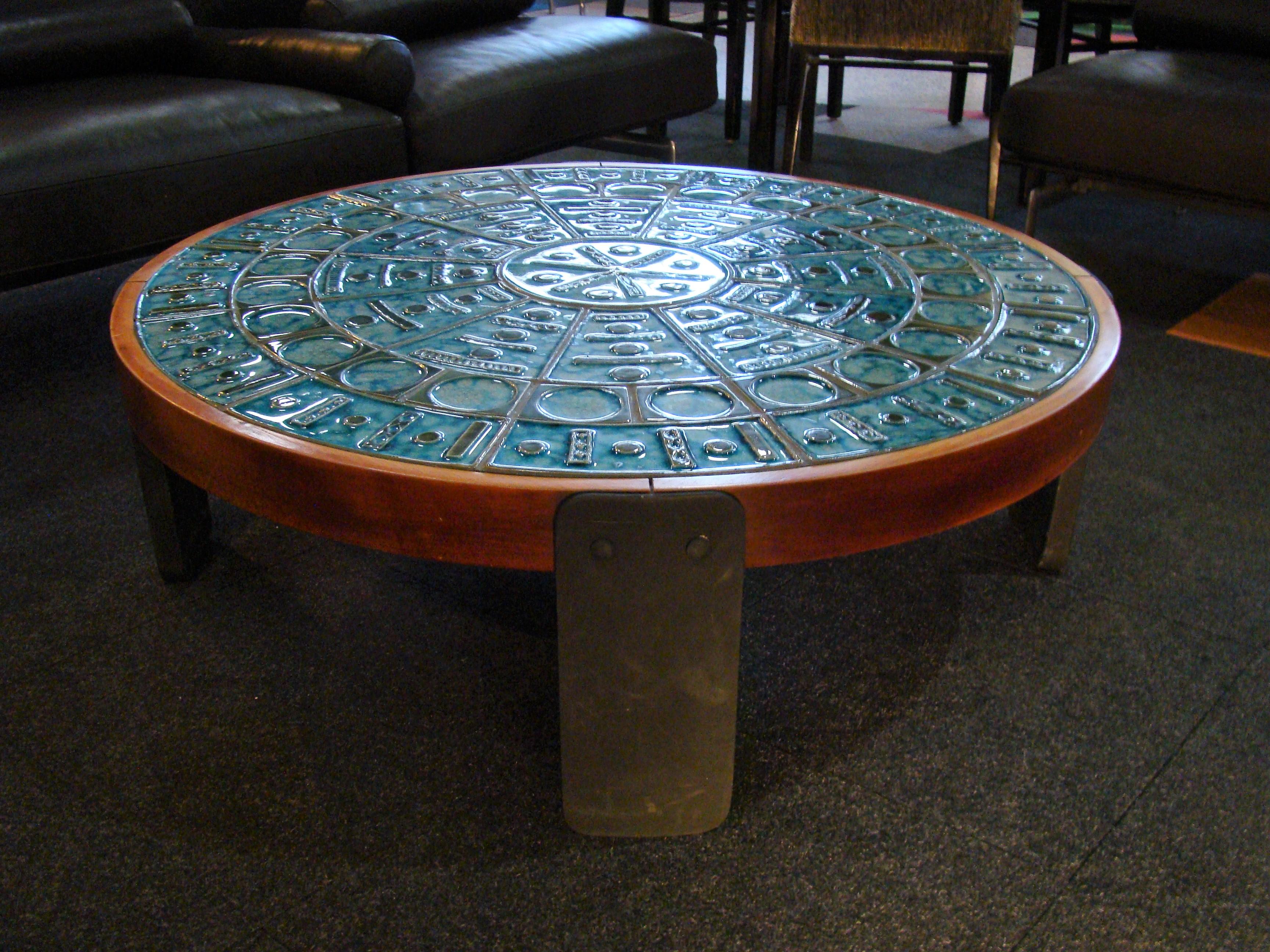 Ocean Blue Vintage Round Tile-Top Cocktail Table by Jonathan Adler In Good Condition In Denver, CO