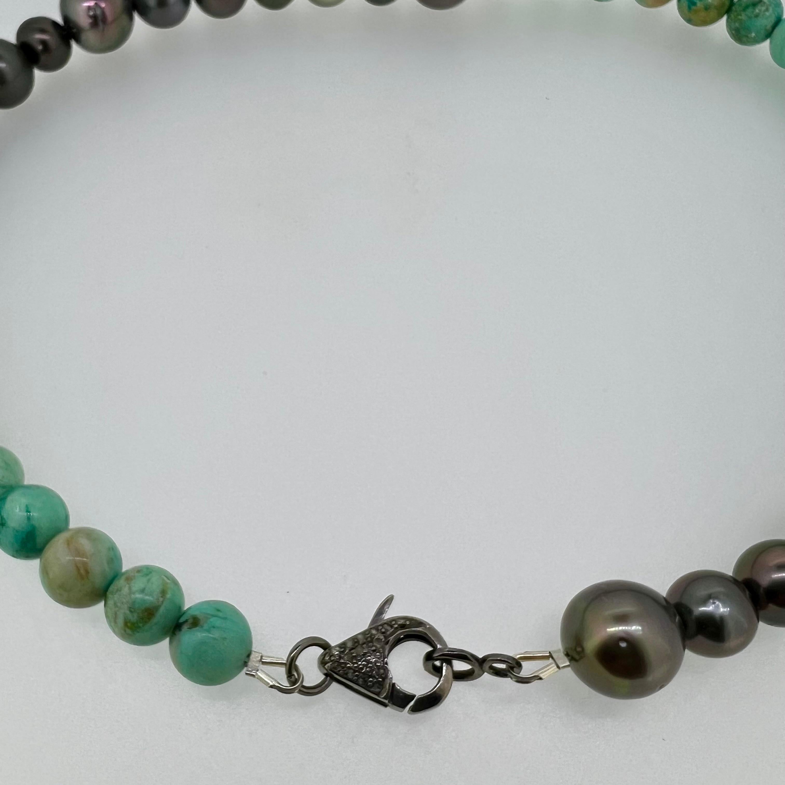 De las mujeres Collar Océano Profundo - Turquesa de Perú y Perlas de Tahití en venta