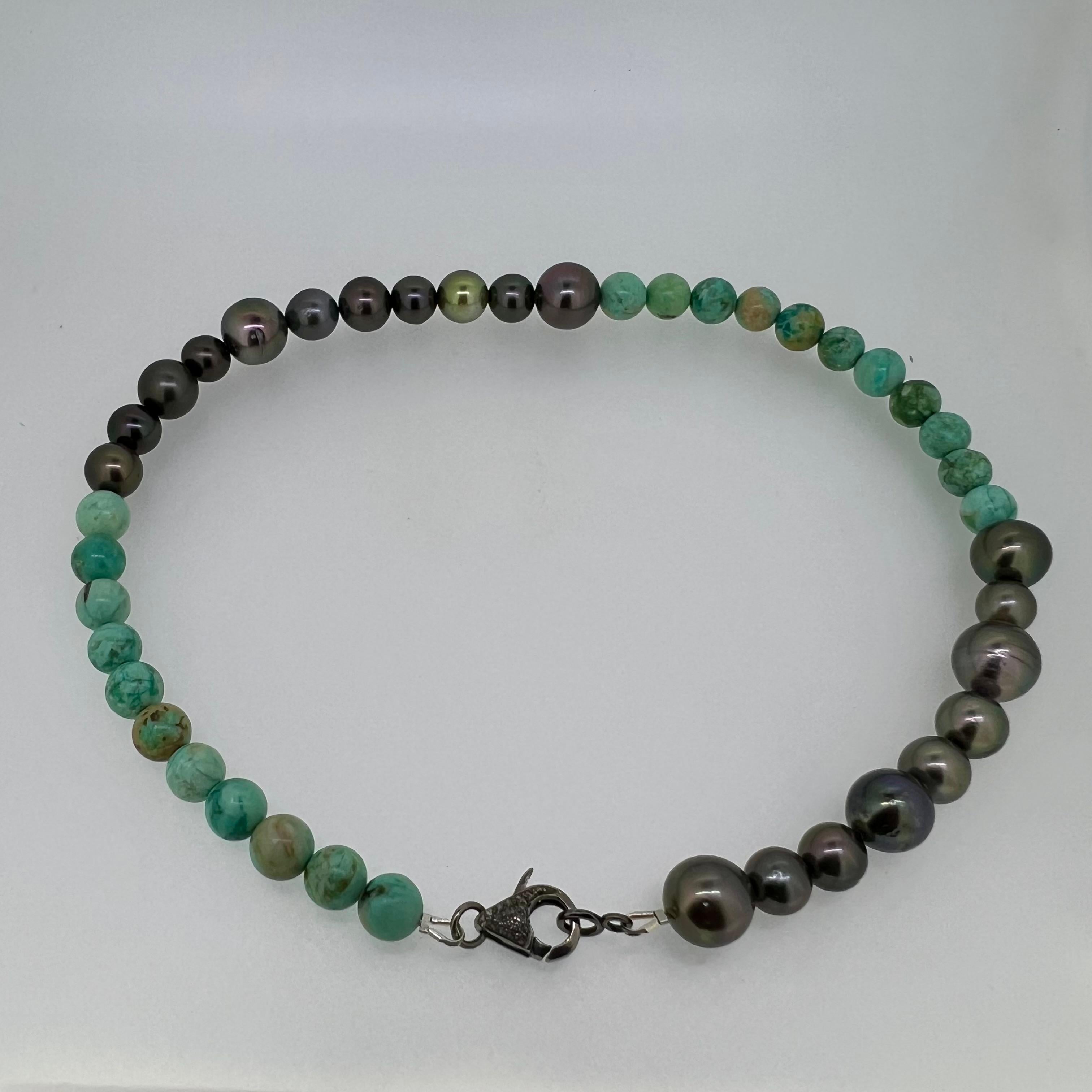 Collar Océano Profundo - Turquesa de Perú y Perlas de Tahití en venta 1