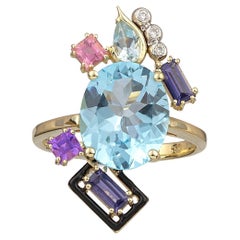 Ocean Dive Gold Ring with Coloured Gemstones and Diamonds