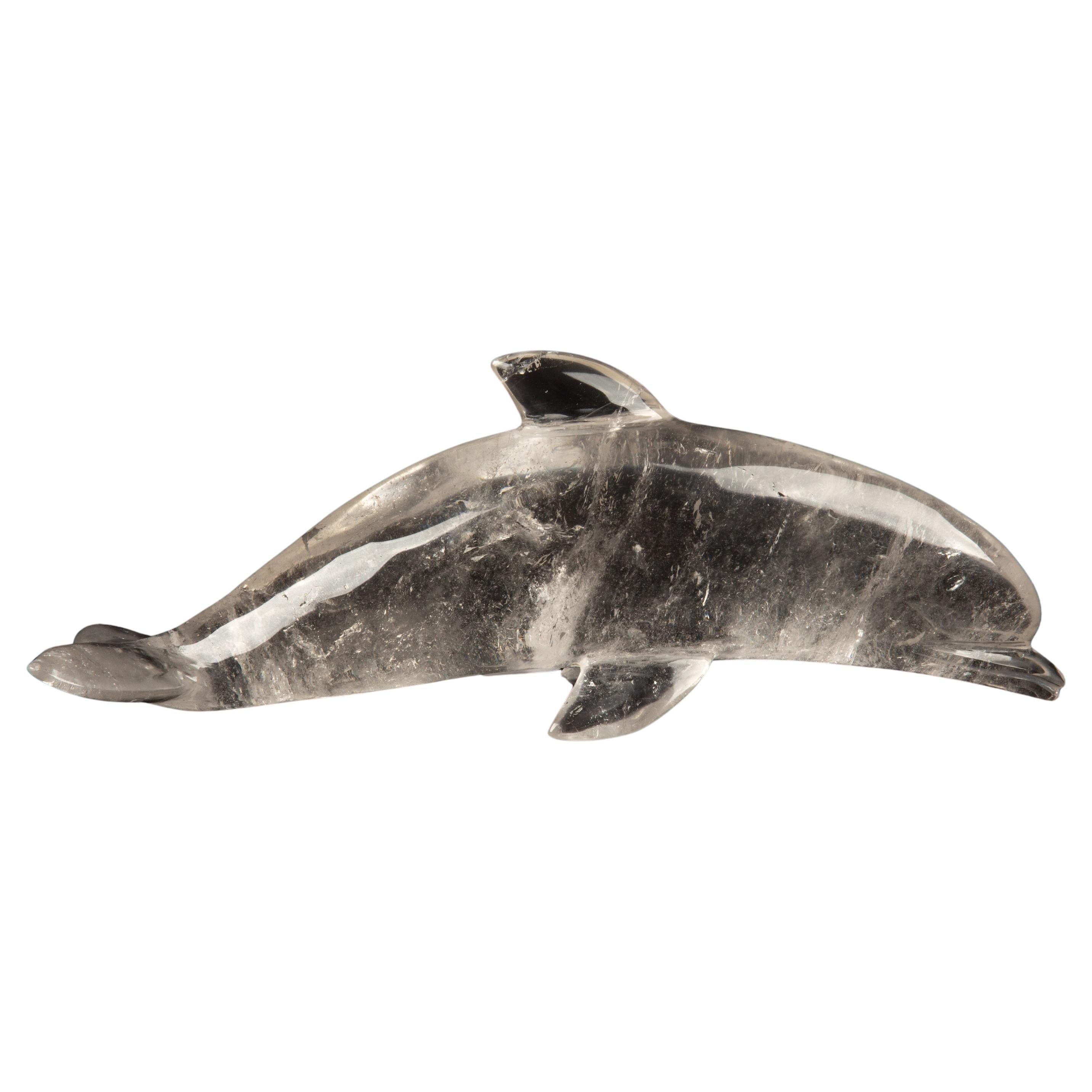 Ozean Eleganz: Handgeschnitzter Bergkristall-Delfin