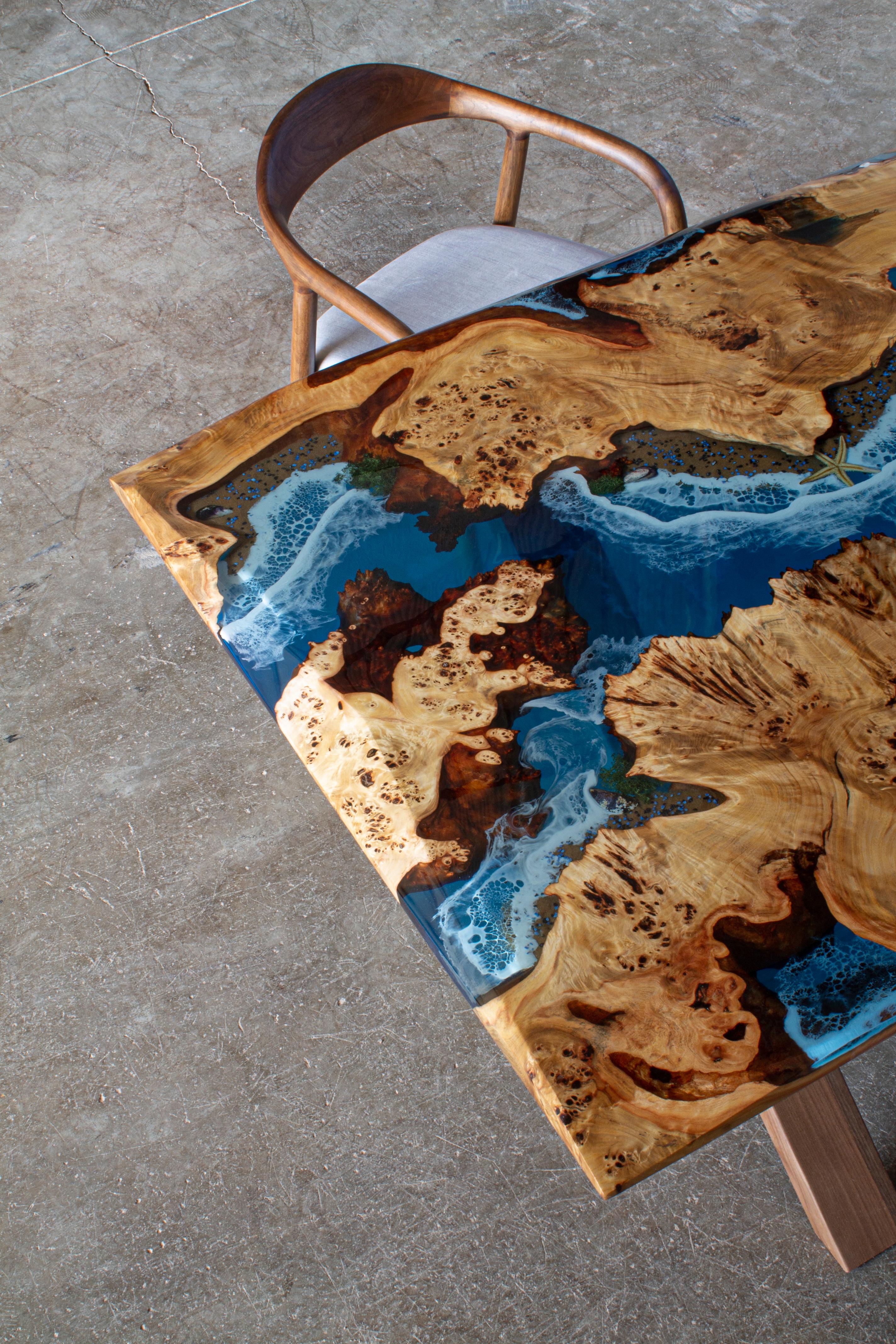 Ocean Epoxy Table - Custom Wood Dining Room Table - Customizable River Table For Sale 3