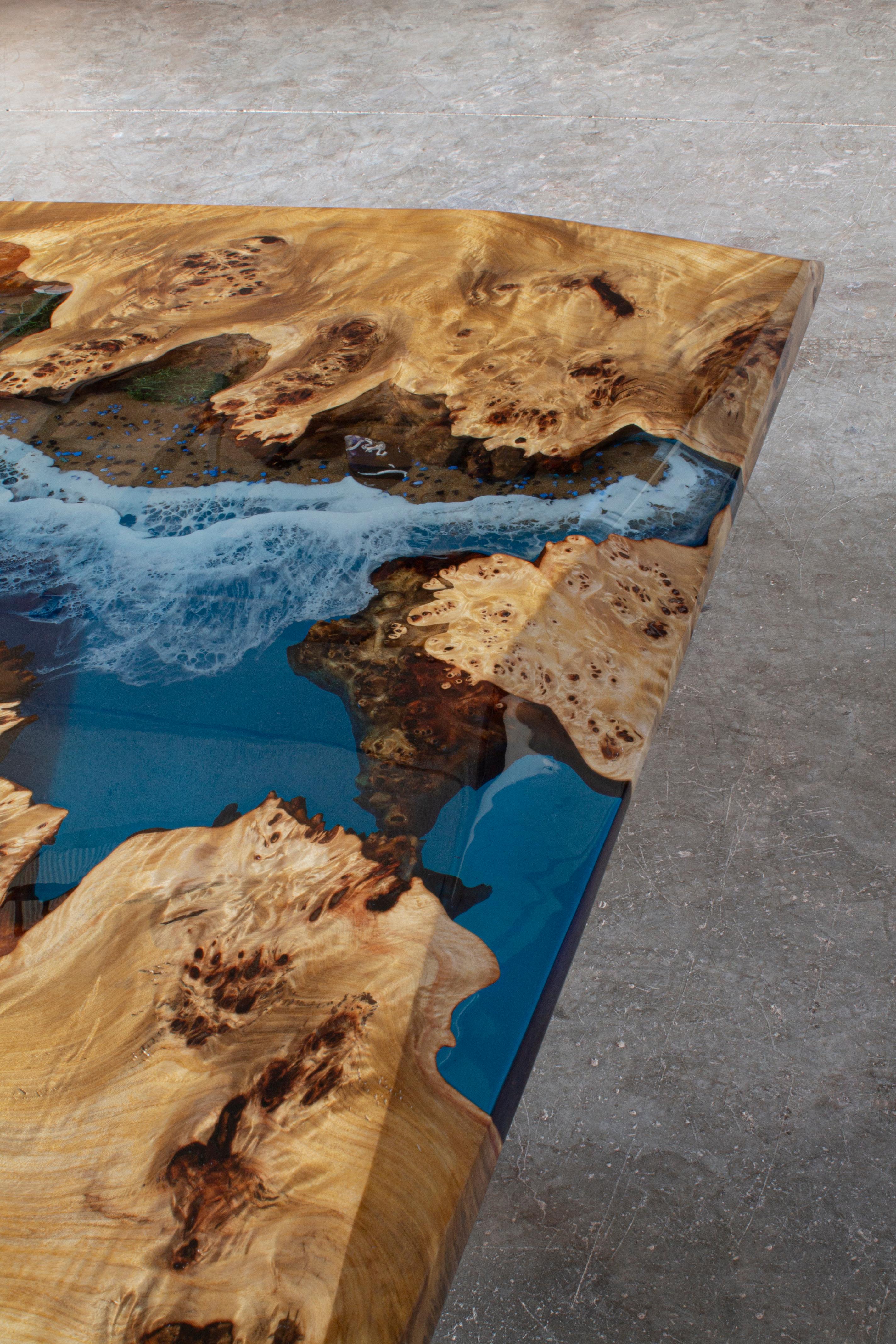 Contemporary Ocean Epoxy Table - Custom Wood Dining Room Table - Customizable River Table For Sale