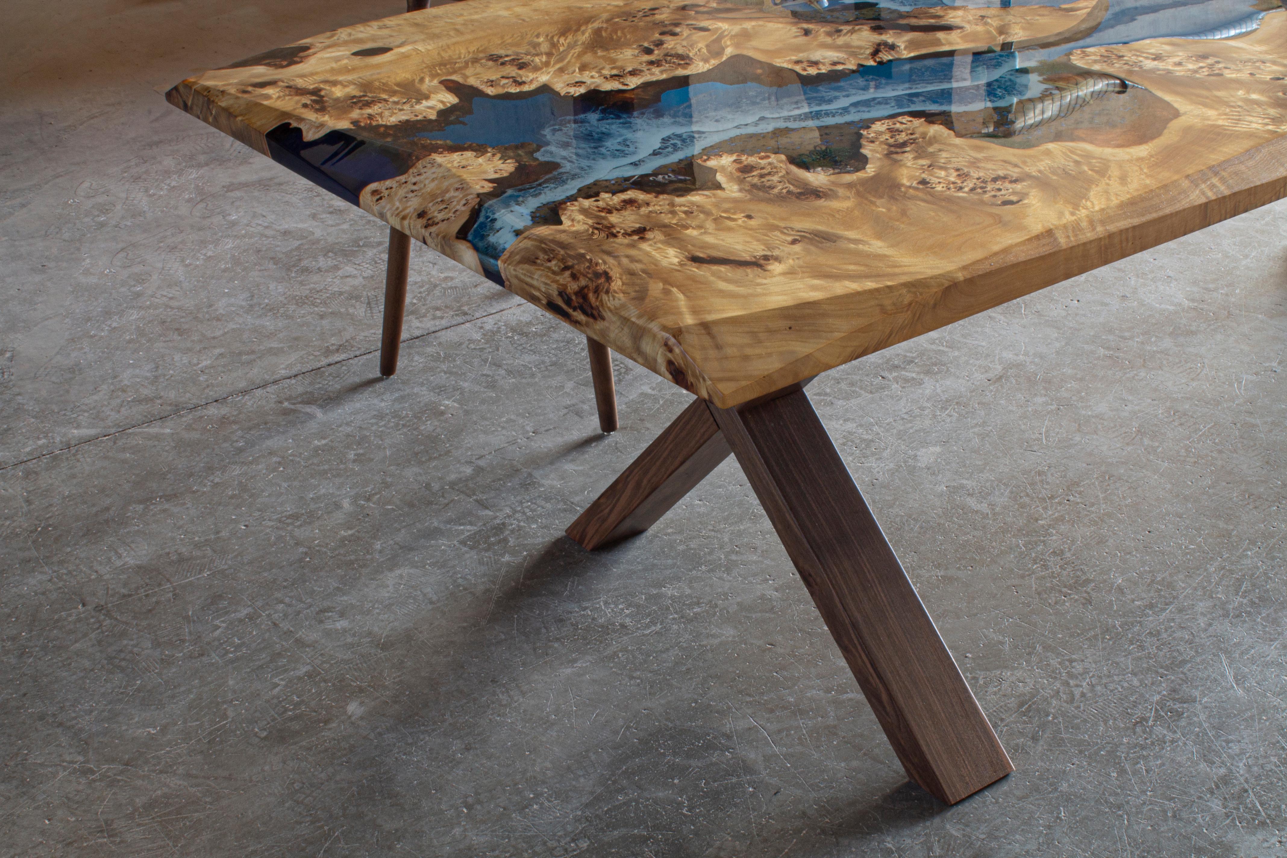 Epoxy Resin Ocean Epoxy Table - Custom Wood Dining Room Table - Customizable River Table For Sale