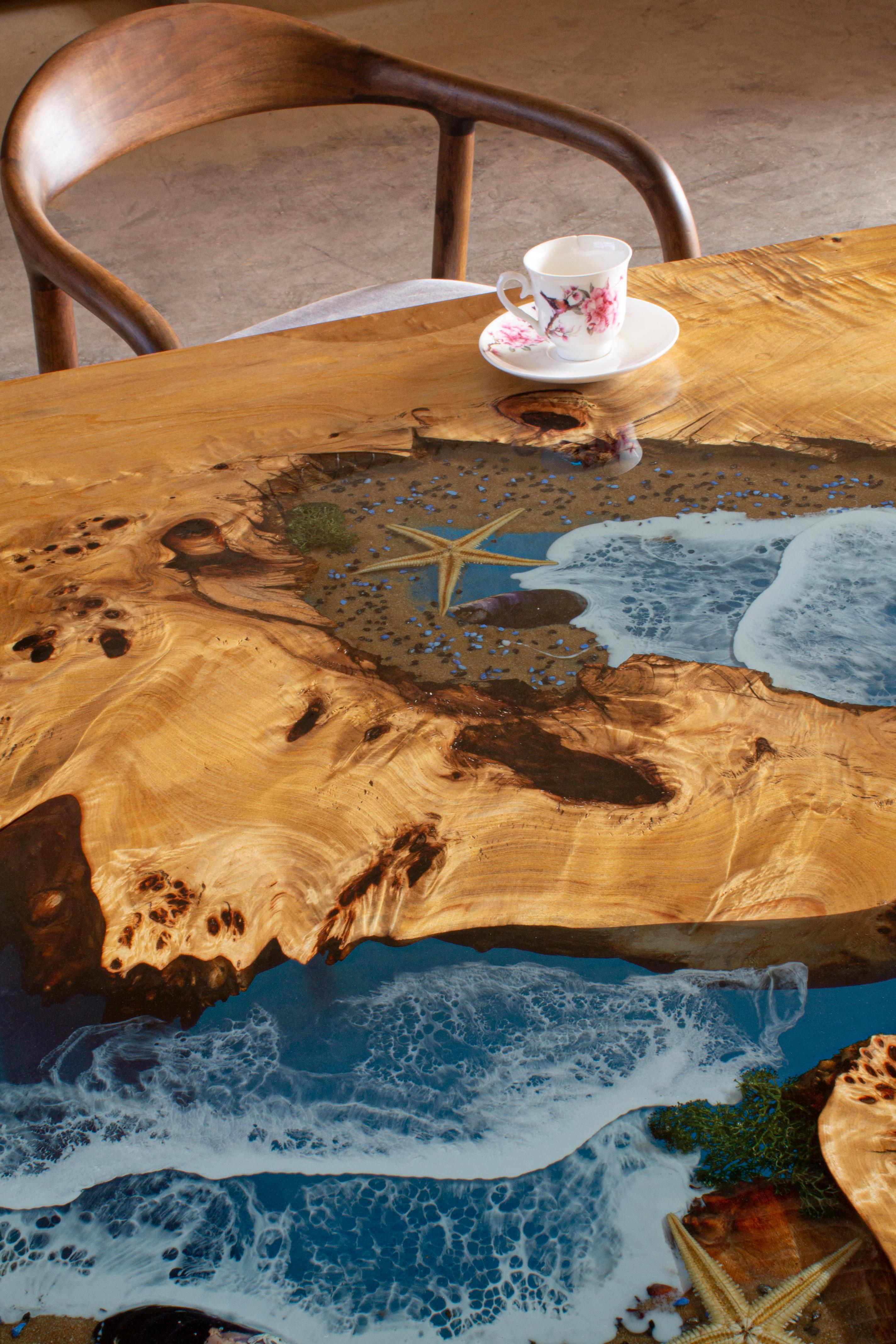 Ocean Epoxy Table - Custom Wood Dining Room Table - Customizable River Table For Sale 1