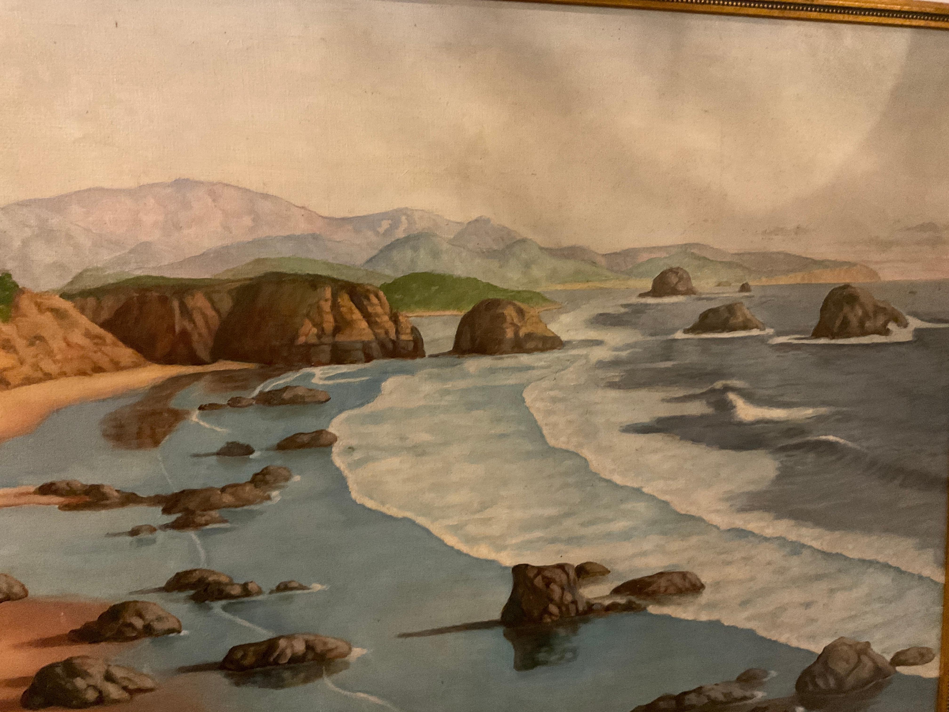 Mid-20th Century Oil On Canvas Painting Of Ocean Shoreline 