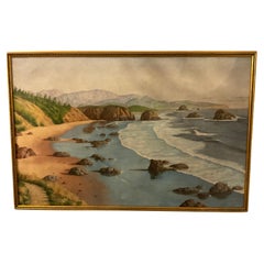 Oil On Canvas Painting Of Ocean Shoreline 